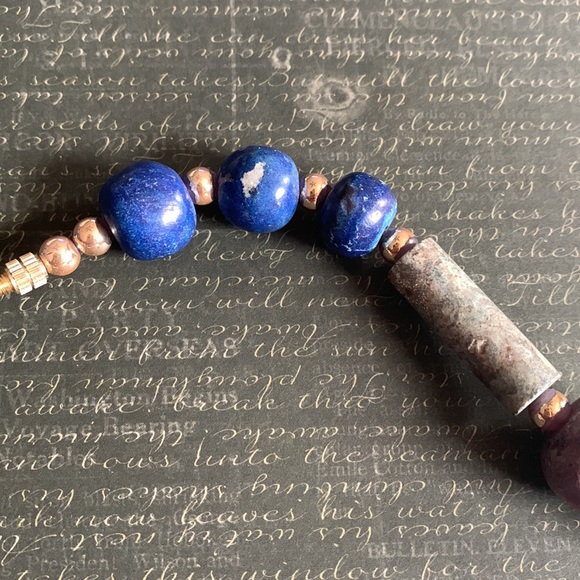 Vintage Estate Jewelry Chunky Marble Stone Bead Necklace Turquoise Blue Purple - Picture 16 of 16